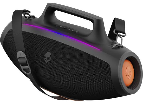 Skullcandy Barrel Bluetooth Boombox Speaker – Water-Resistant Wireless Portable Speaker, with LED Lightshow Mode, 12 Hour Battery, Multi-Link, & USB-C & USB-A Output Charging - Black